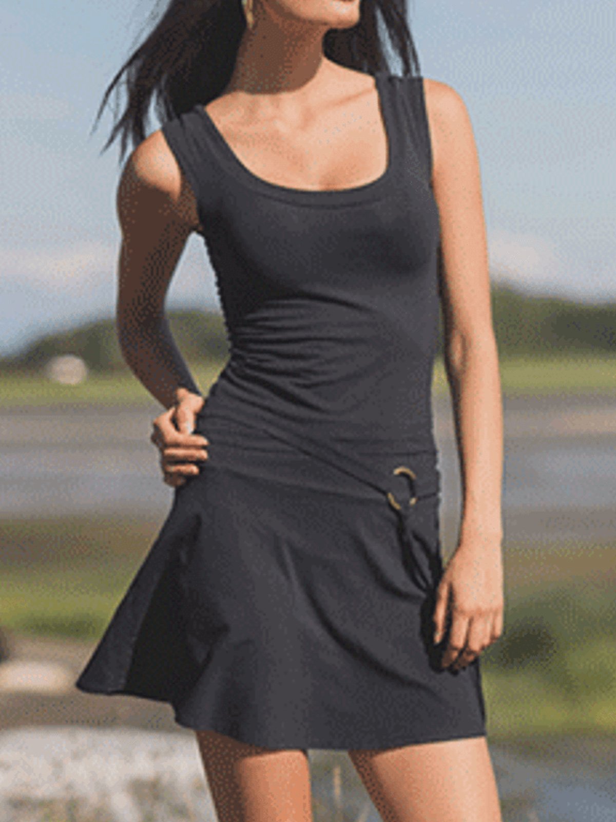 Casual Loose Plain Crew Neck Dress