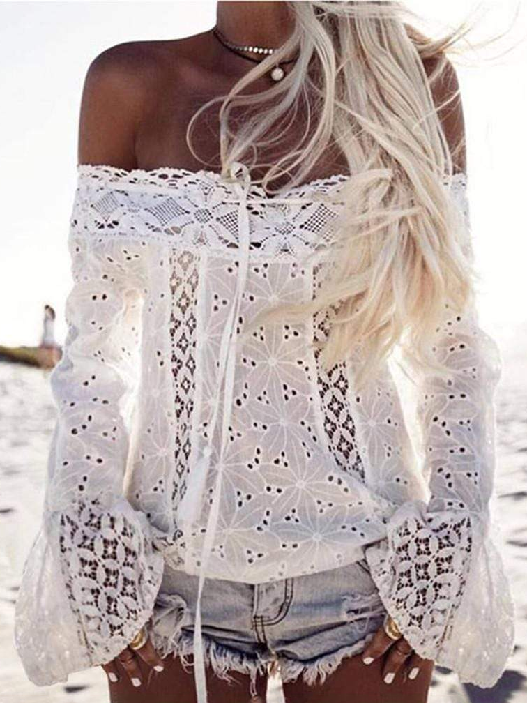 Cold Shoulder Loose Flare Sleeve Split Joint Boho Shirt