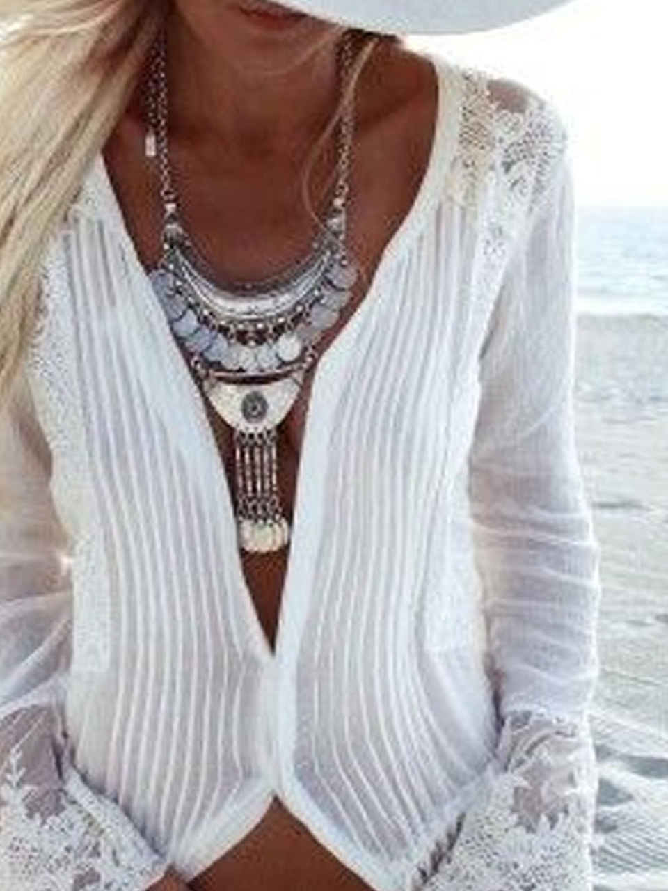 Plain Loose V Neck Boho Blouse