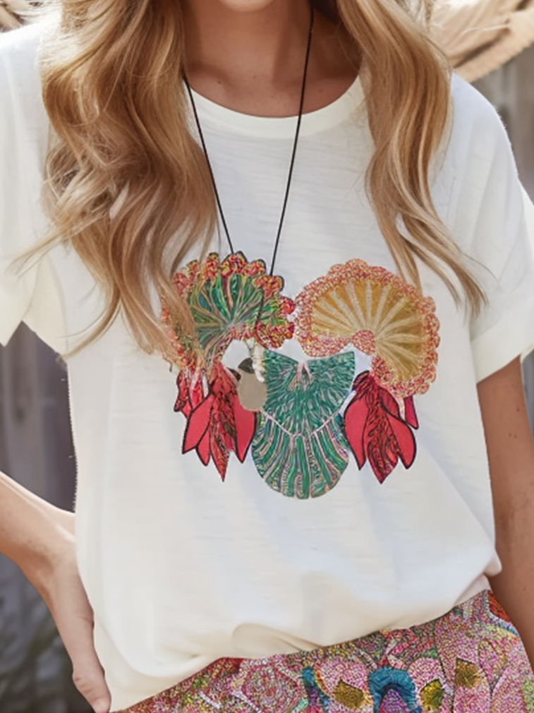 Floral Casual Loose Cotton T-Shirt