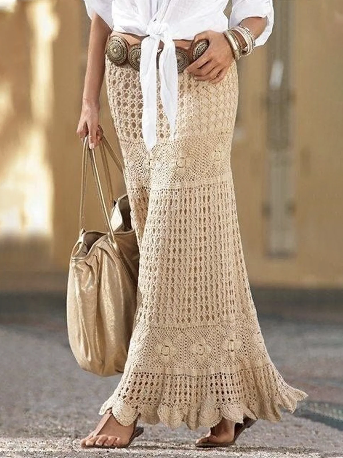 Casual Crocheted Skirt With No Belt