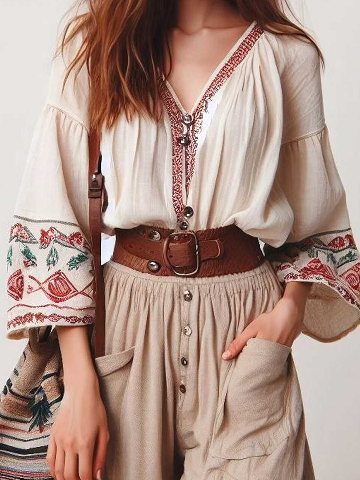 Loose West Style Plain Blouse