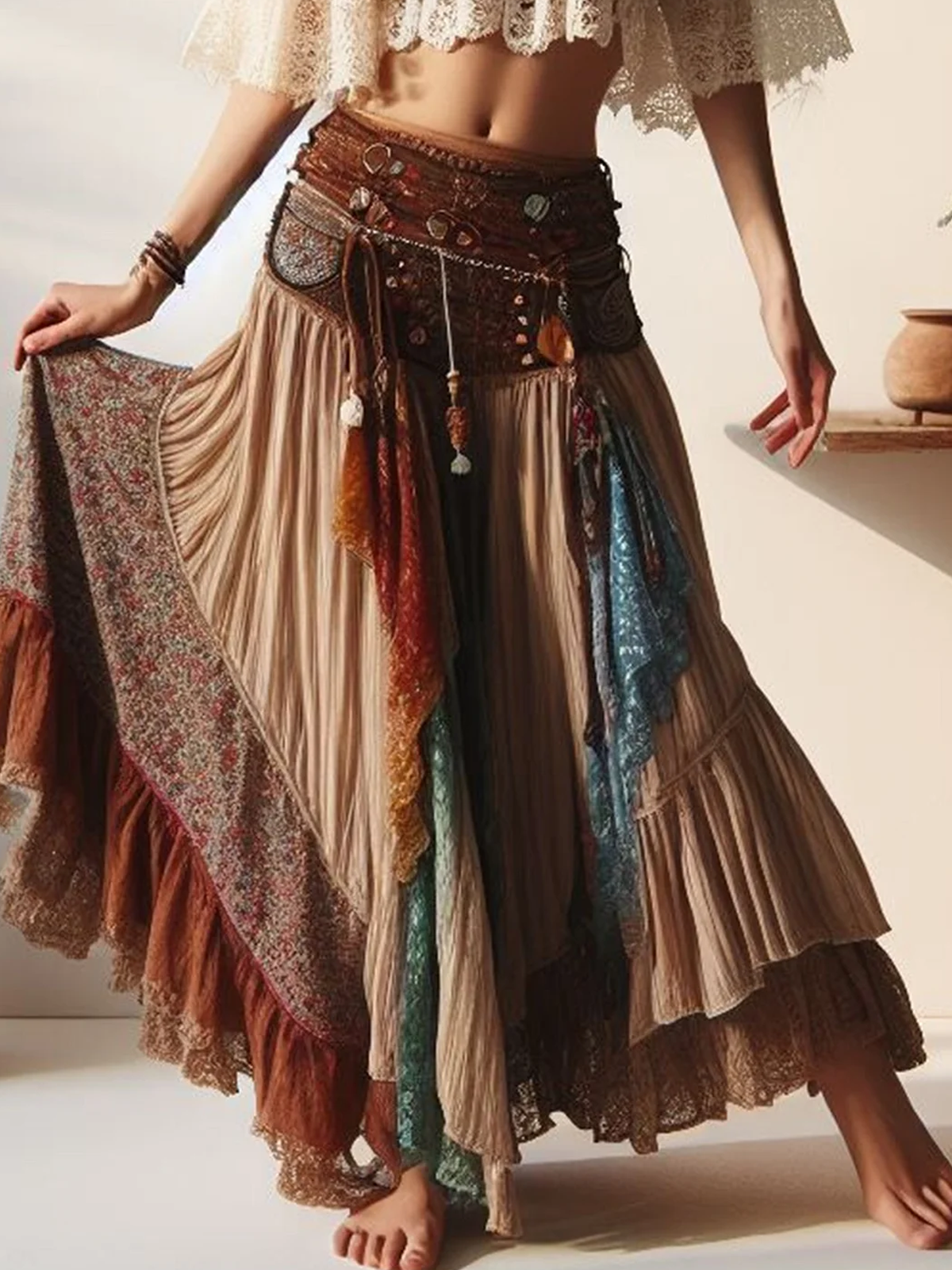 Ethnic Loose Disty Floral Skirt