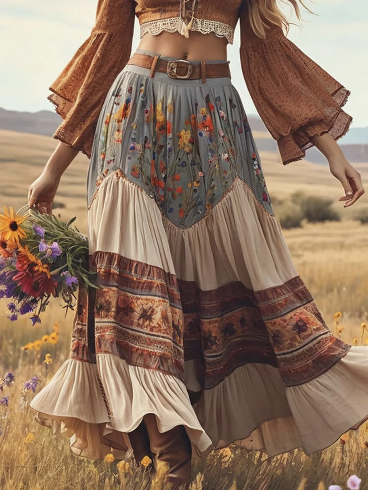 Boho Loose Floral Skirt