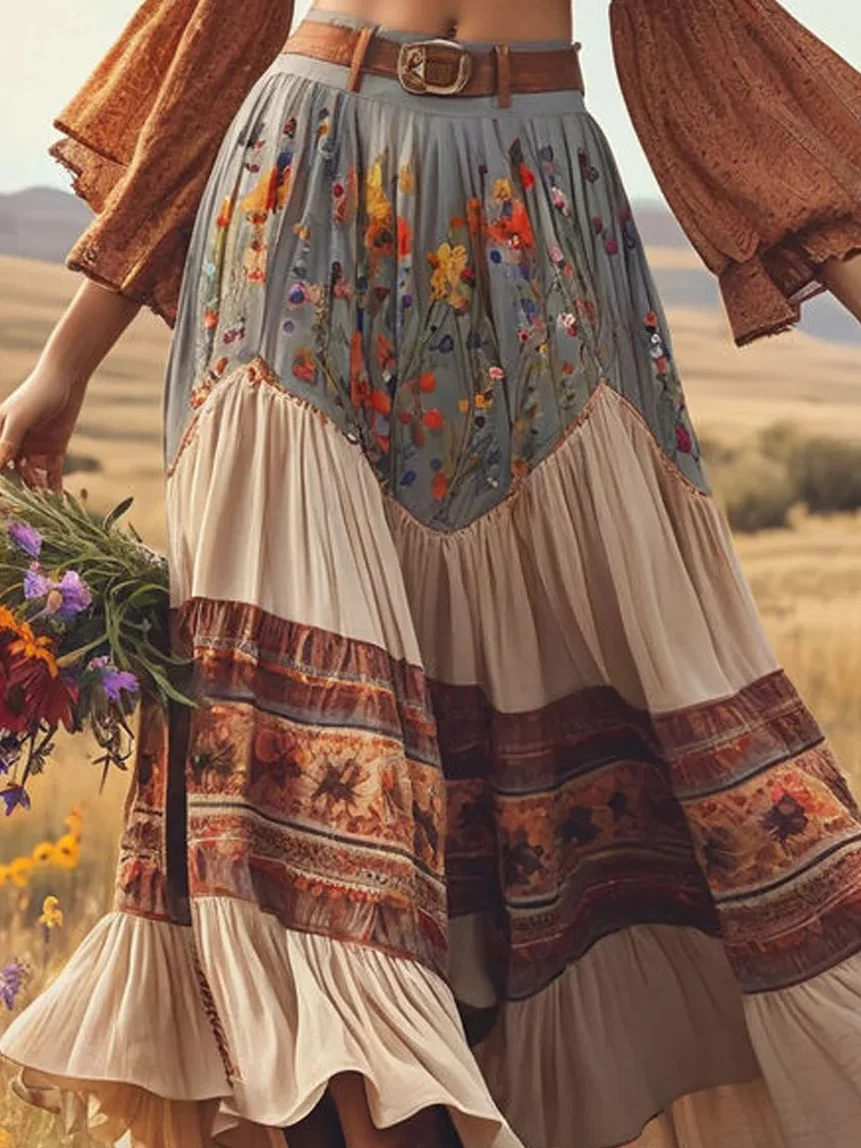 Boho Loose Floral Skirt