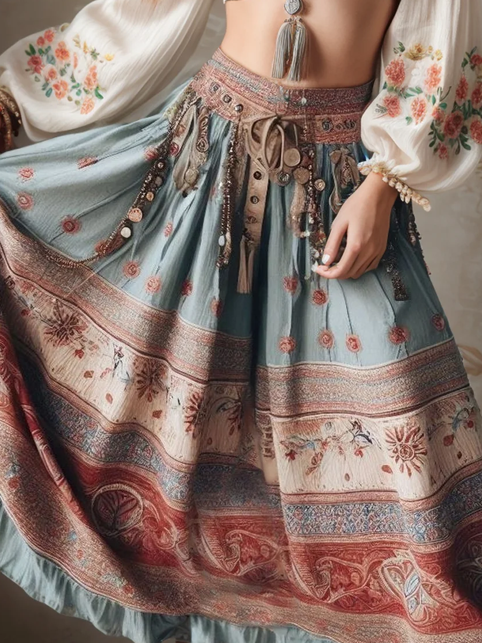 Loose Floral West Style Skirt