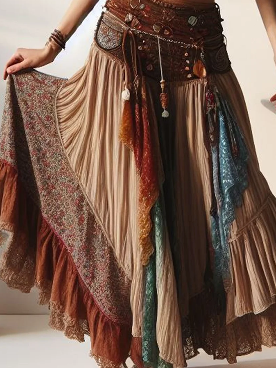 Ethnic Loose Disty Floral Skirt