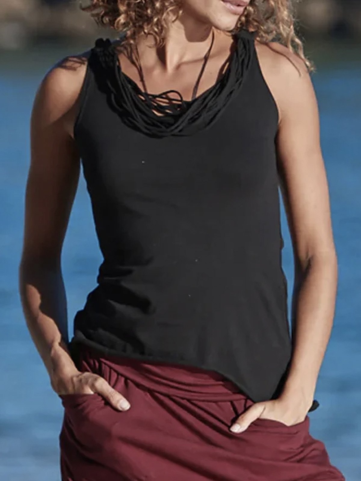 Casual Crew Neck Cotton Tank Top