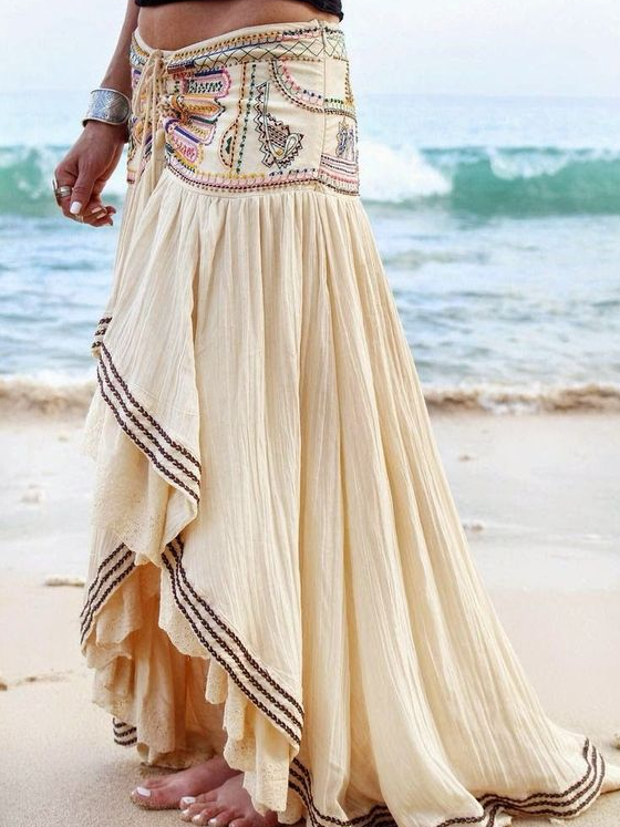 Loose Cotton Embroidery Boho Skirt