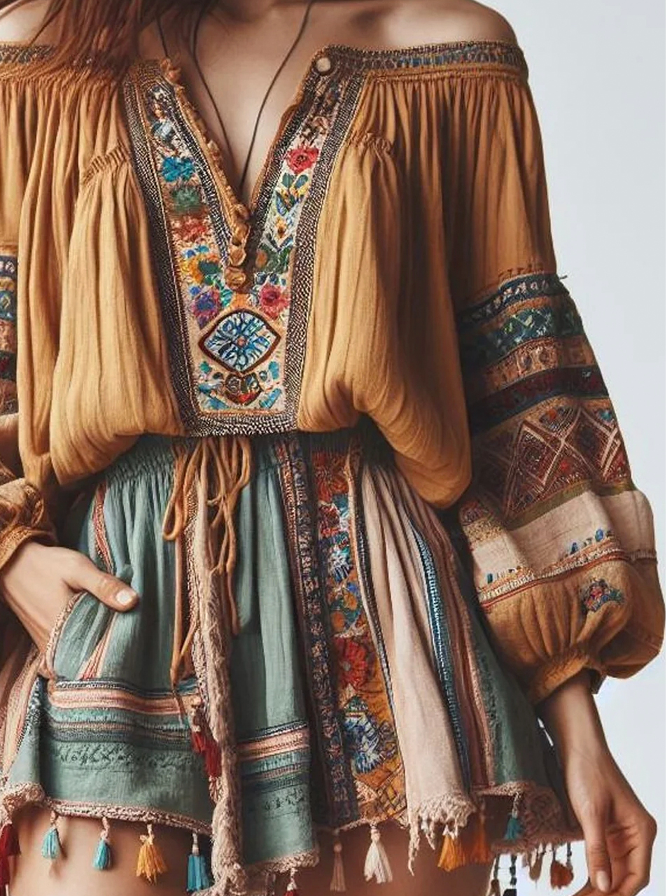 Boho Loose Color Block Blouse