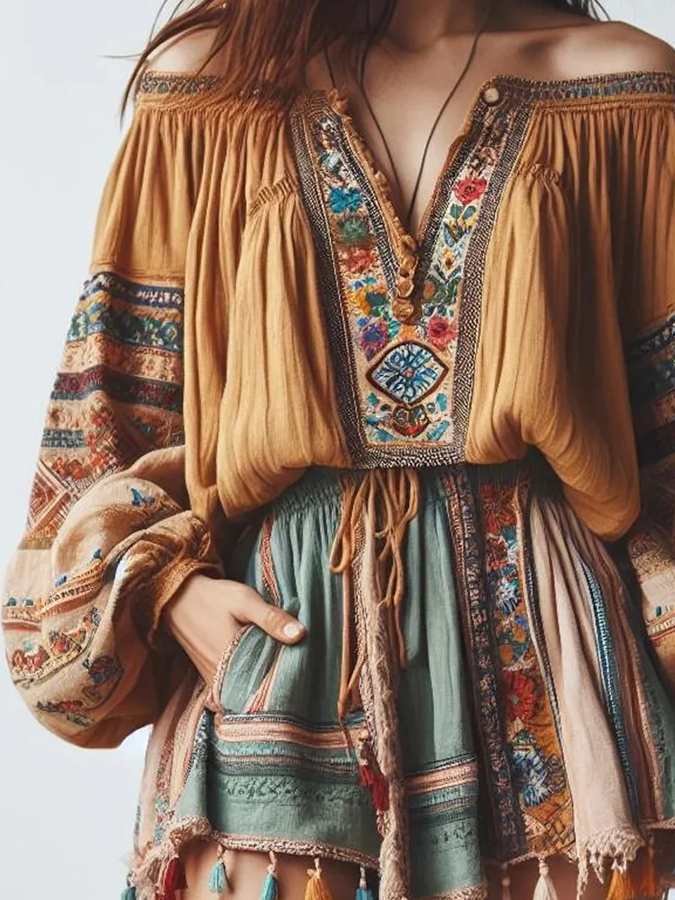 Boho Loose Color Block Blouse