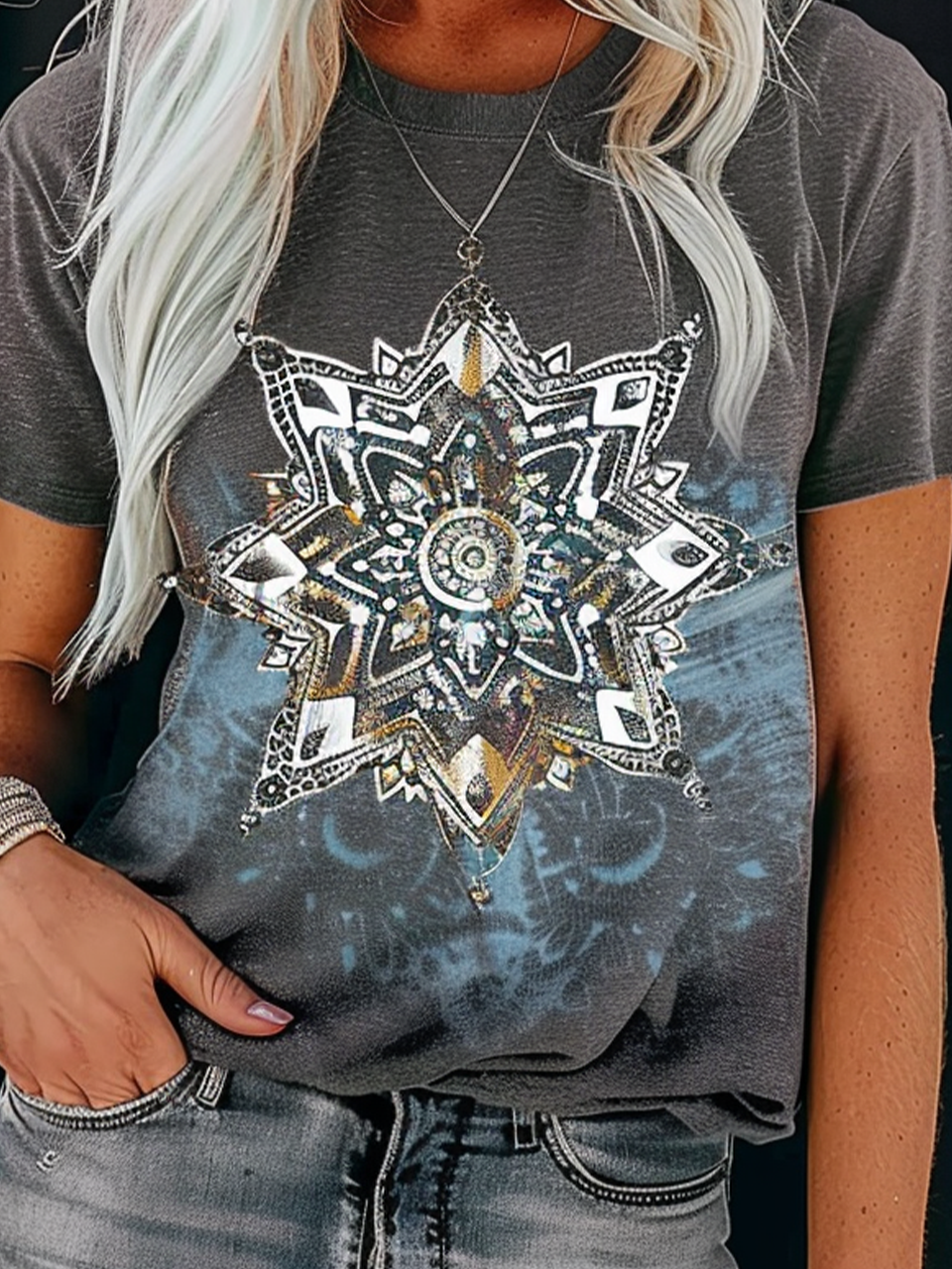 Ethnic Crew Neck Loose Vintage T-Shirt