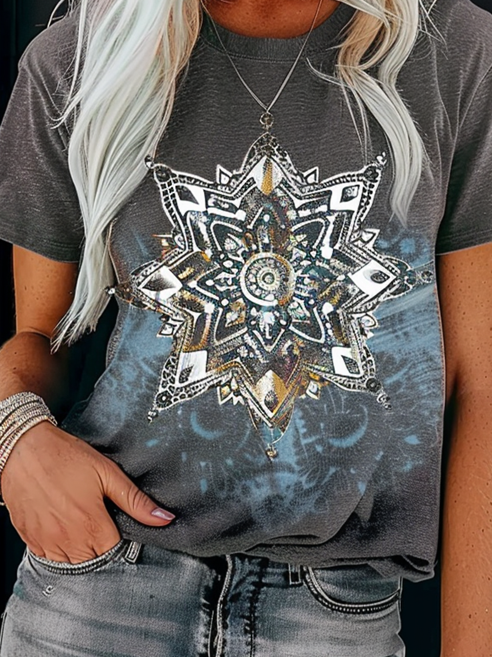 Ethnic Crew Neck Loose Vintage T-Shirt