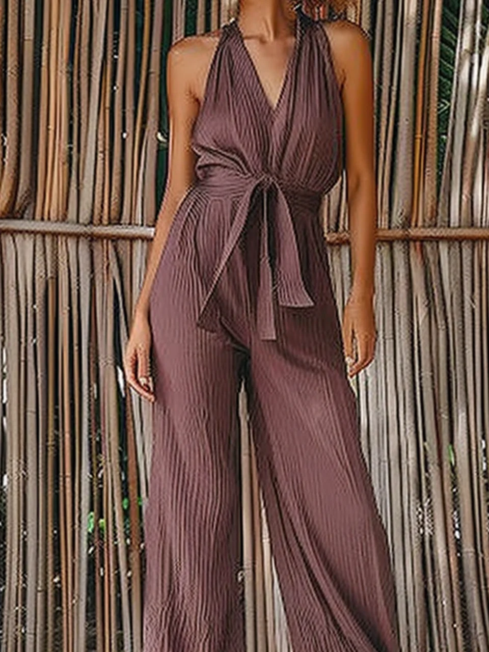 Plain Boho V Neck Bib Pants