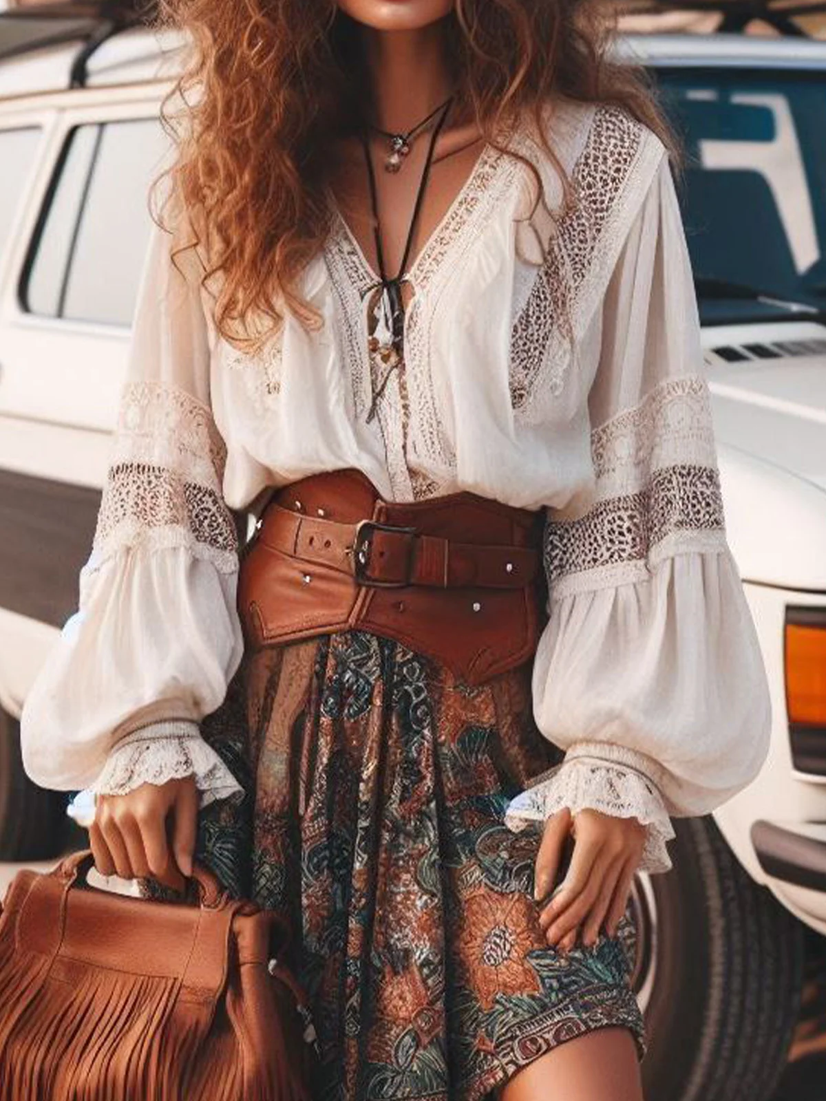 Loose Boho V Neck Shirt