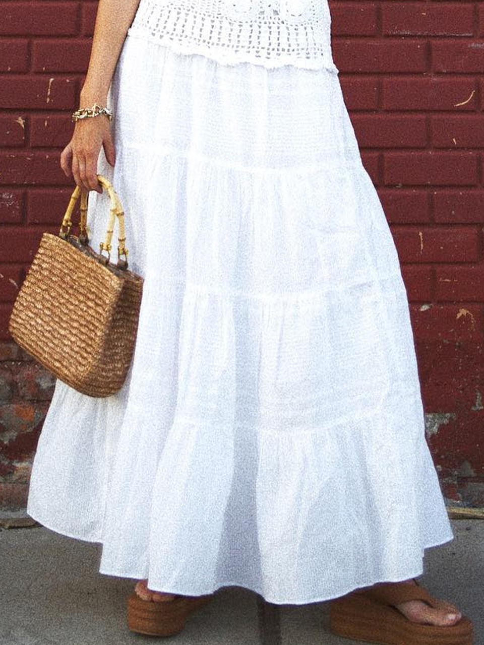 Ethnic Plain Loose Lace Edge Skirt