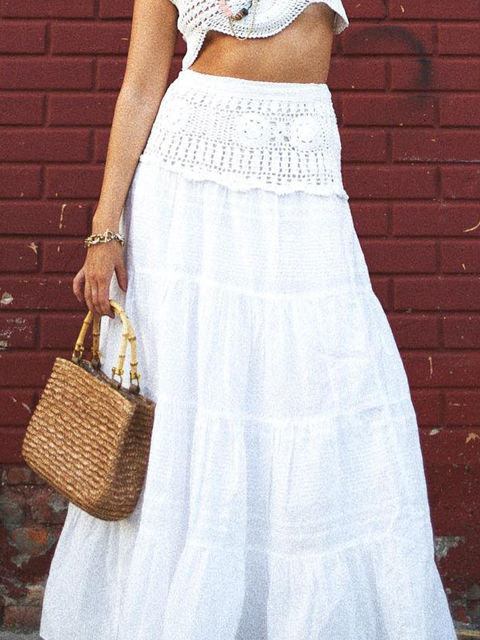 Ethnic Plain Loose Lace Edge Skirt