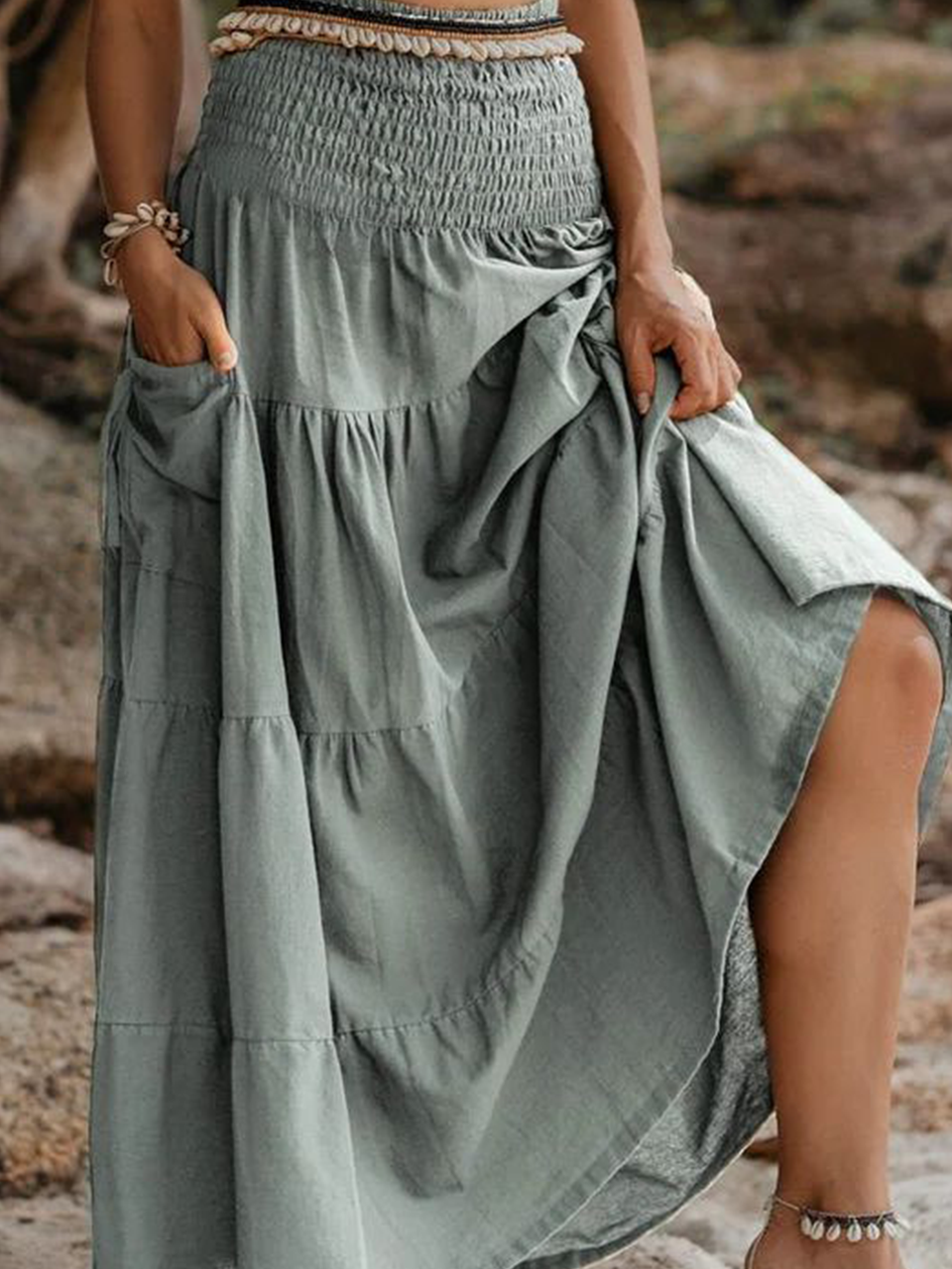 Western Style Cotton Loose Plain Skirt