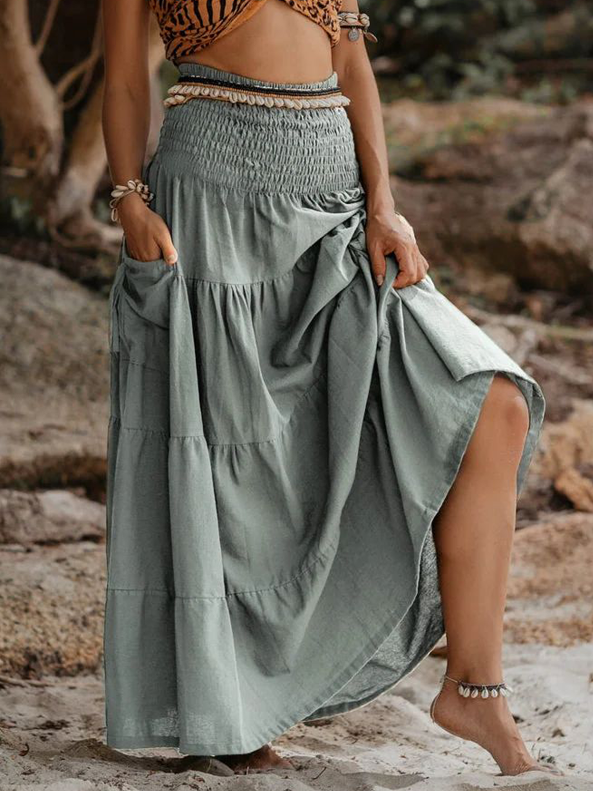 Western Style Cotton Loose Plain Skirt