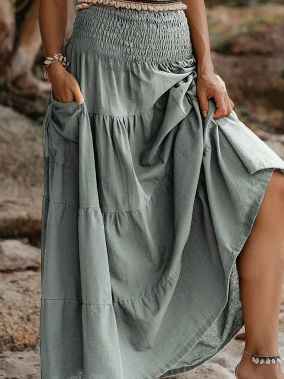 Western Style Cotton Loose Plain Skirt